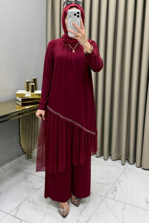 Tüllü Takım Bordo