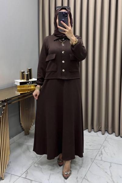 Yasemin Ceket Elbise Takım Kahve