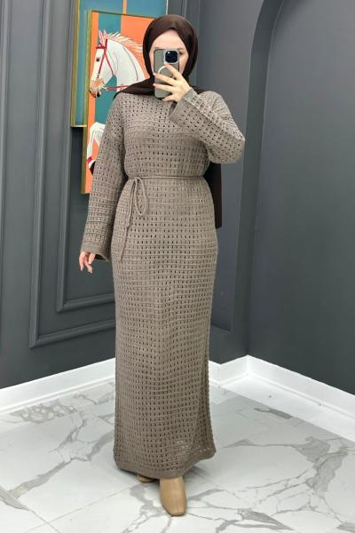 Astarlı Triko Elbise - Vizon