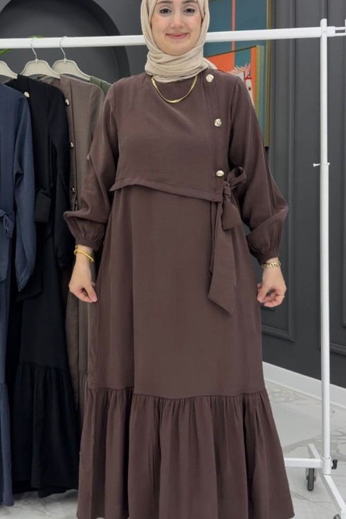 Azize Elbise - KAHVERENGİ