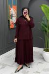 Çiçek Detaylı Etekli Takım - Bordo