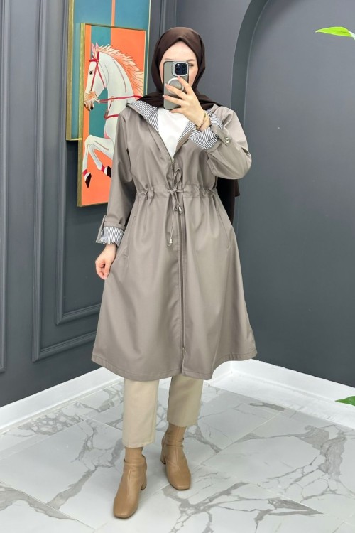 Çizgi Detaylı Trench - Vizon