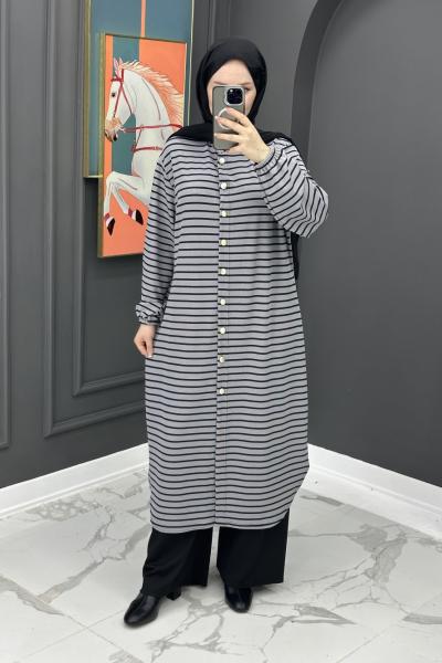 Çizgili Uzun Fitilli Takım - Gri