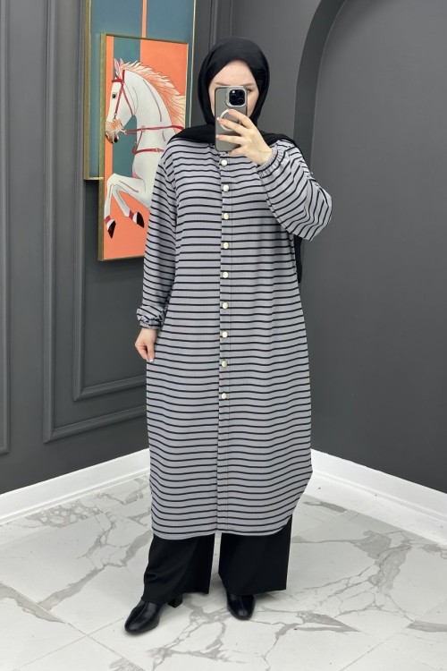 Çizgili Uzun Fitilli Takım - Gri