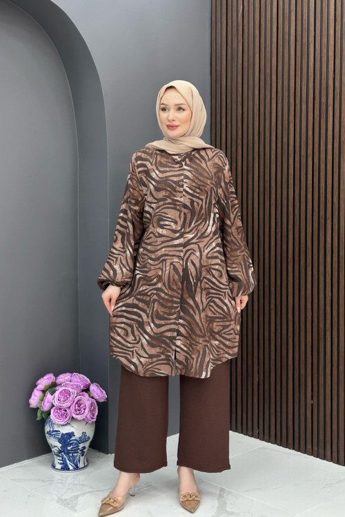 Dalga Desen Takım- Kahve