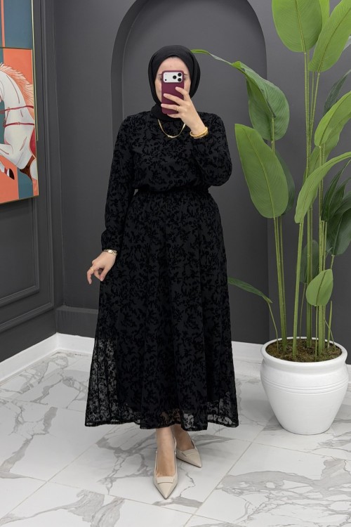Dantel detaylı elbise-Siyah