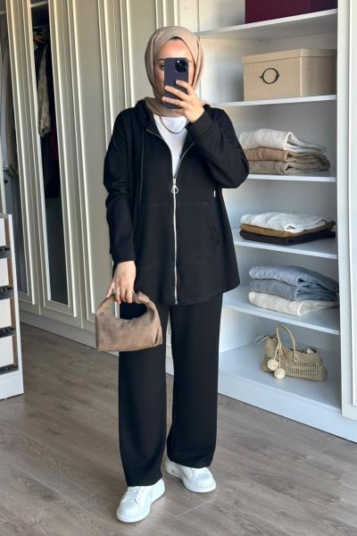 Fermuarlı Spor Takım - Siyah