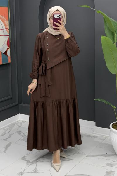 Gülseli elbise kahverengi