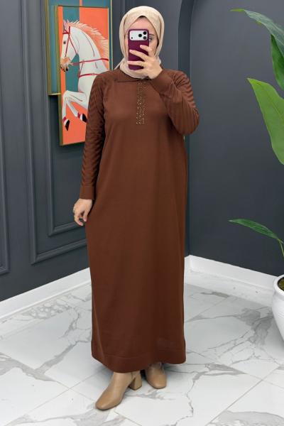 Gülten Merserize Elbise - Kahve
