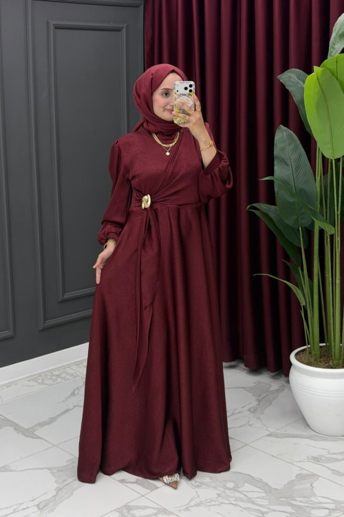Hare Uzun Abiye-Bordo