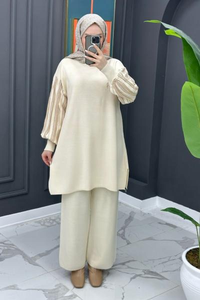 Merve Triko Takım - Krem