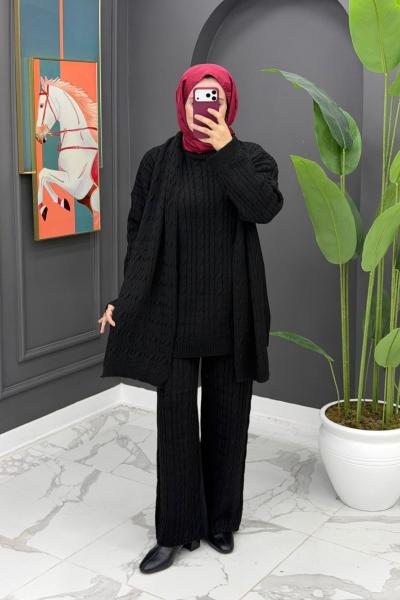 Neva Atkılı Triko Takım -  Siyah