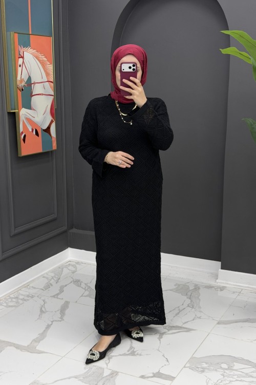 Örme İçlikli Elbise - Siyah