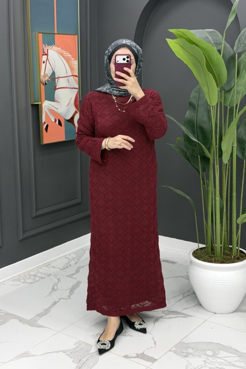 Örme İçlikli Elbise - Bordo