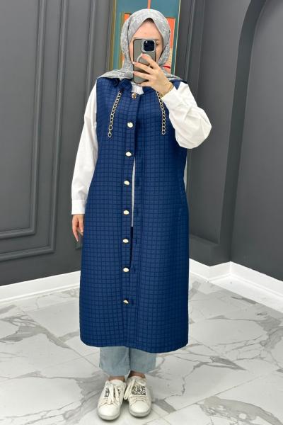 Premium Uzun Yelek - Lacivert