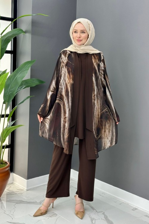 Ruken Üçlü Takım - Kahve