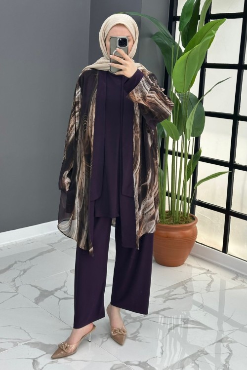 Ruken Üçlü Takım - Mürdüm