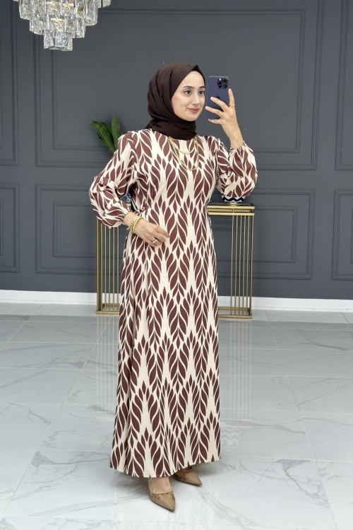 Şenay krep elbise - kahve
