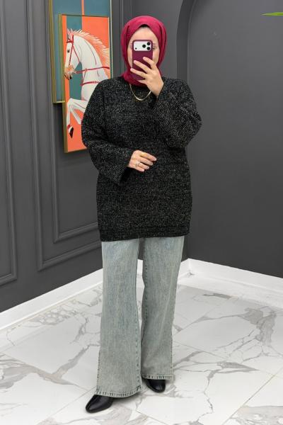 Simli Triko Kazak - Siyah