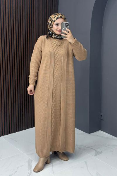 Triko Elbise Hırka Takım - Camel