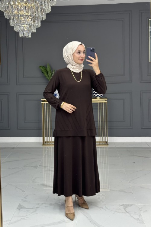 yeşim etekli takım -  kahve