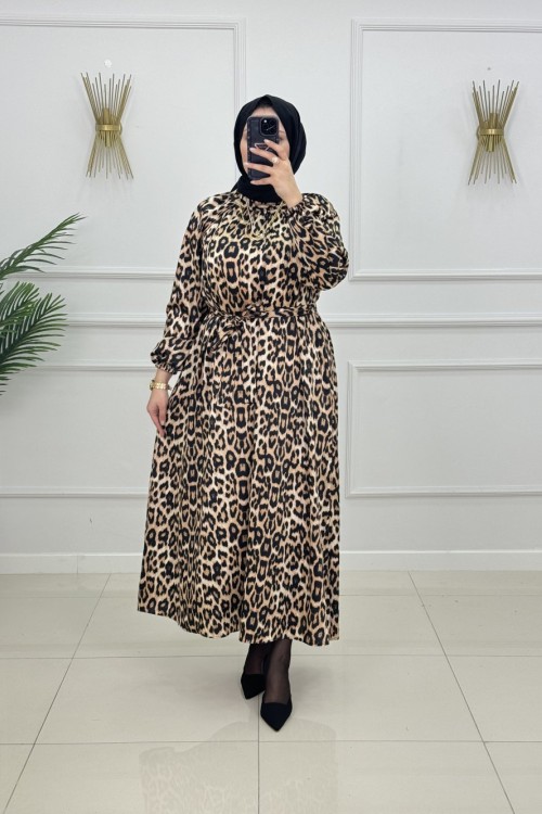 AYSU SATEN ELBİSE- LEOPAR