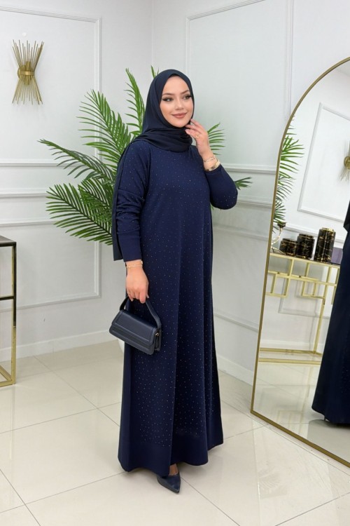 AYSUN MERSERİZE ELBİSE - LACİVERT