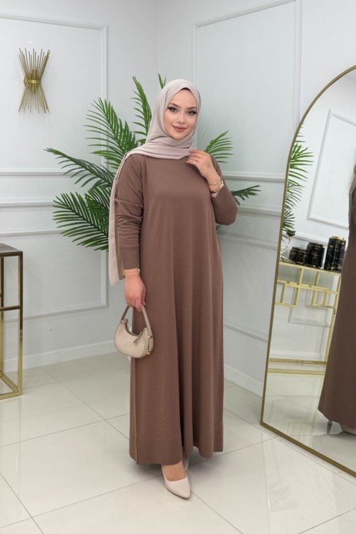 AYSUN MERSERİZE ELBİSE - CAMEL