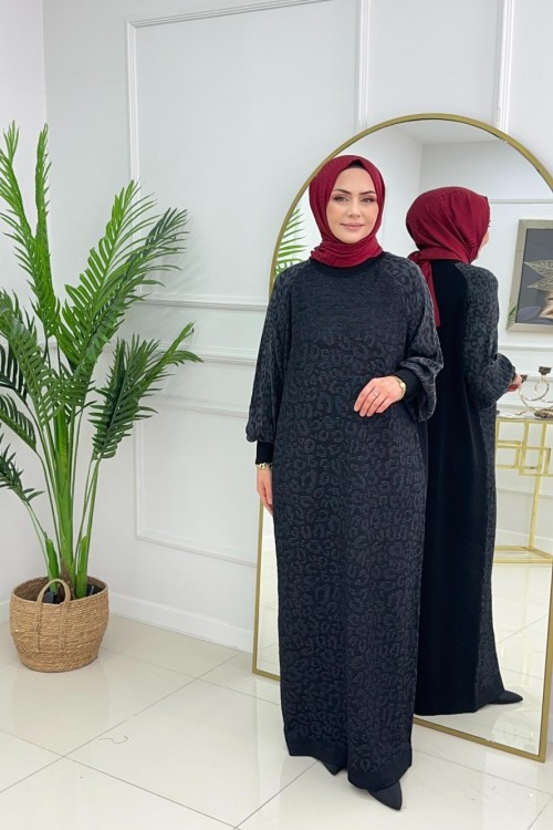 HAVVA MERSERİZE ELBİSE - SİYAH