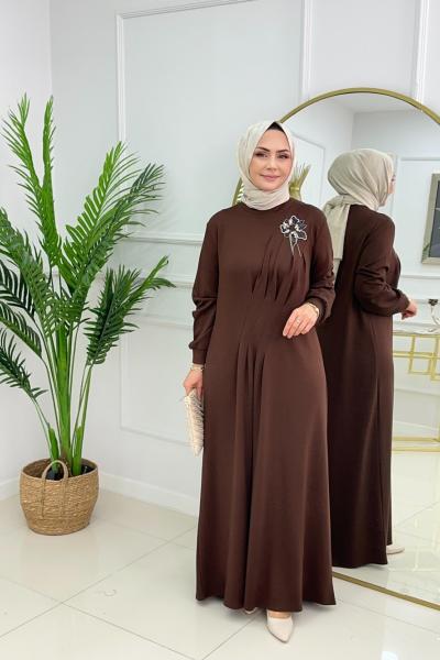 NİHAL ELBİSE - KAHVERENGİ