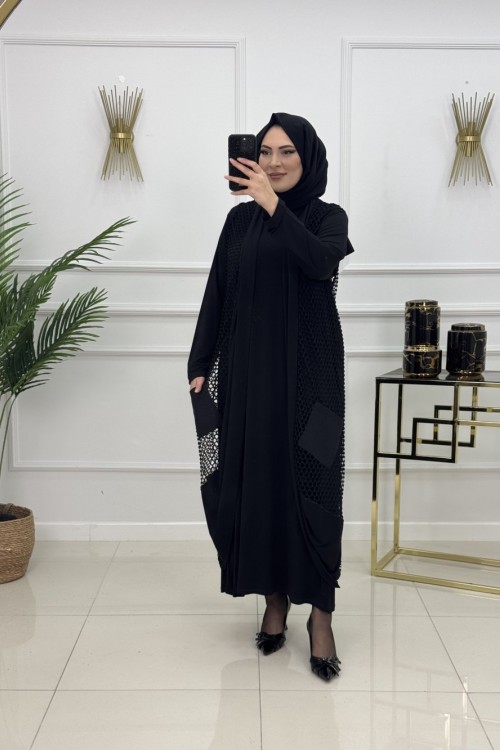 SİDA YELEKLİ ELBİSE-SİYAH