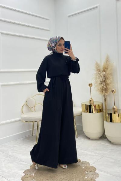 Akasya Tesettür Tulum Siyah Siyah