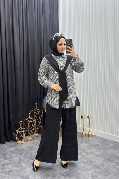 Atkı Detay Takım Siyah Siyah