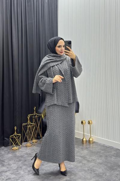 Atkı Detay Takım Gri Gri