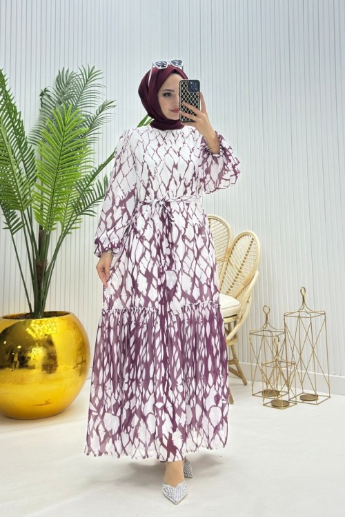 Bahar Teserttür Elbise Bordo Bordo