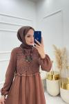 Belinay Tesettür Elbise Kahverengi  Kahverengi