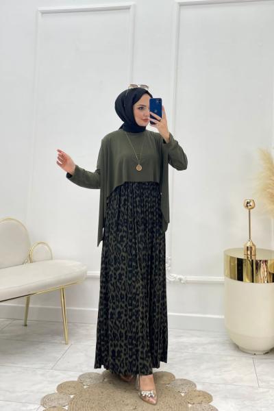 Bella Tesettür Elbise Haki Haki
