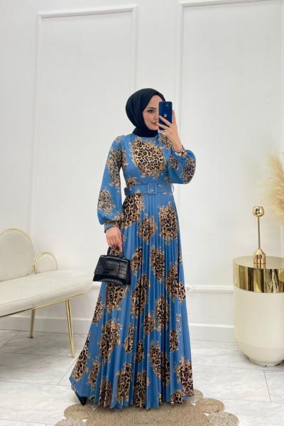 Beril Tesettür Elbise Mavi  Mavi