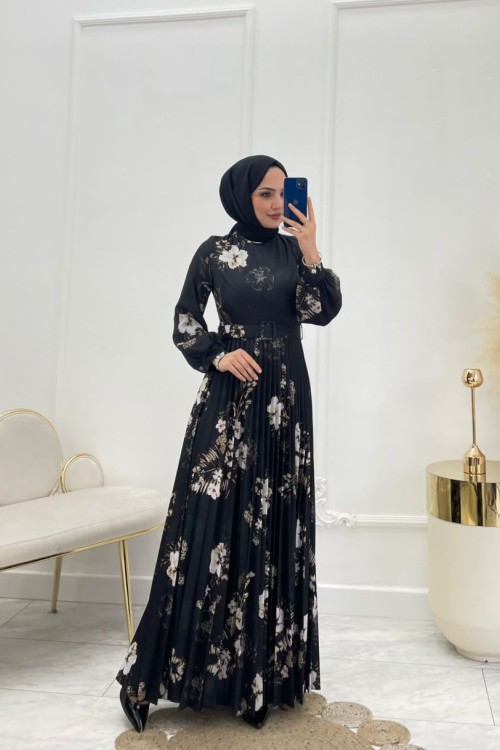 Bihter Tesettür Elbise Siyah  Siyah