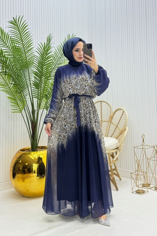Bonni Tesettür Elbise Lacivert  Lacivert