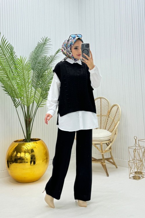 Cemre Tesettür Takım Siyah Siyah