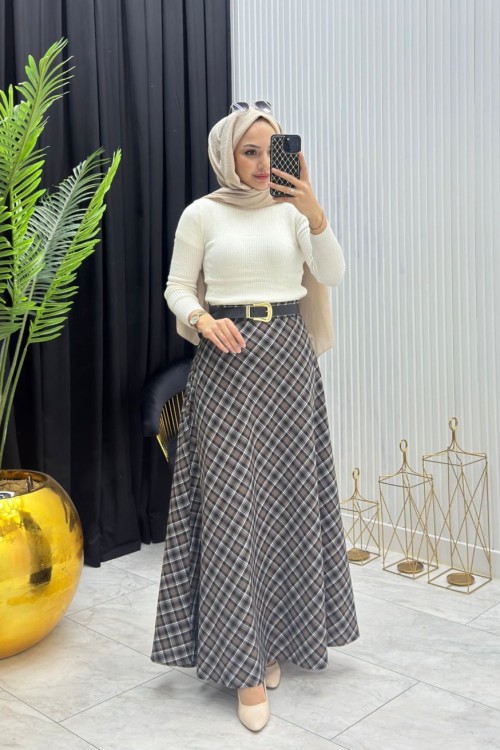 Büyük Beden Etek Kahverengi Kahverengi