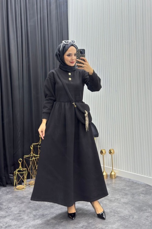 Çantalı Elbise Siyah Siyah