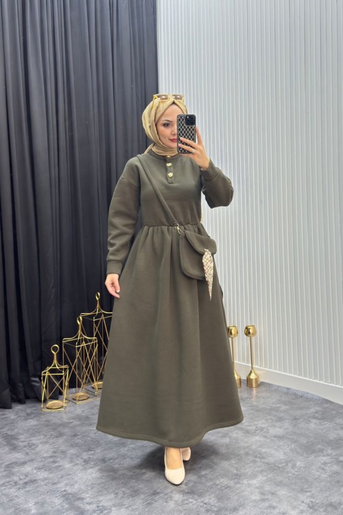 Çantalı Elbise Haki Haki