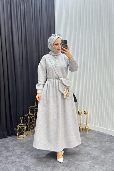 Çantalı Elbise Gri Gri
