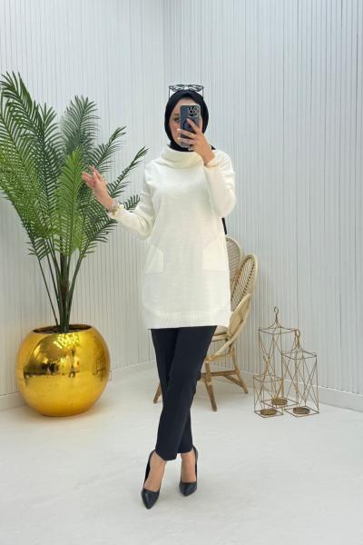 Ceylin Tesettür Triko Tunik Ekru Ekru