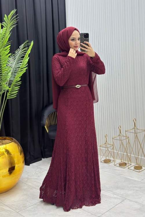 Dantelli Elbise Bordo Bordo