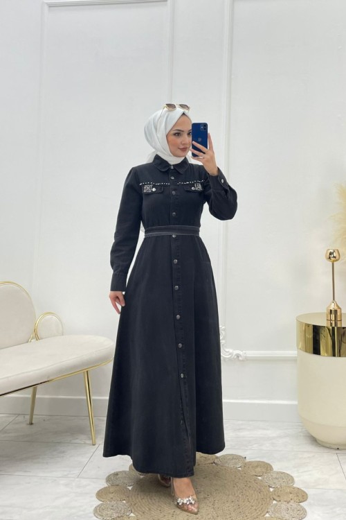 Deniz Tesettür Elbise Siyah  Siyah