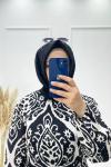 Dijital Baskı Elbise Siyah Beyaz Siyah