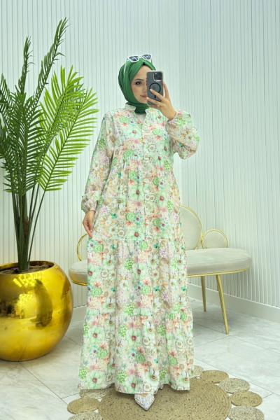 Ebru Tesettür Elbise Yeşil Yeşil